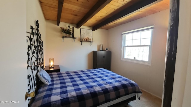 213 Powderhorn Dr, Lackawaxen, PA 18435 - bedroom with beamed ceiling, wood ceiling, and carpet