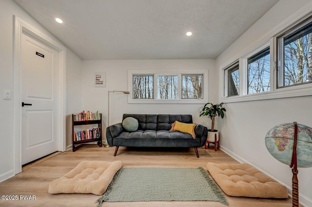 living area with hardwood / wood-style flooring