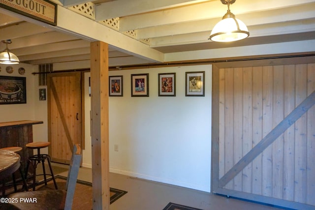 108 Juniper St, Dingmans Ferry, PA 18328 - workout room with a bar and wood walls