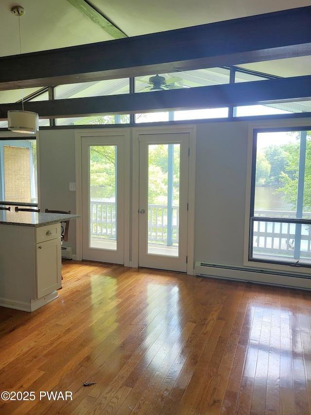 108 Juniper St, Dingmans Ferry, PA 18328 - doorway featuring a baseboard heating unit, light wood-type flooring, and baseboard heating