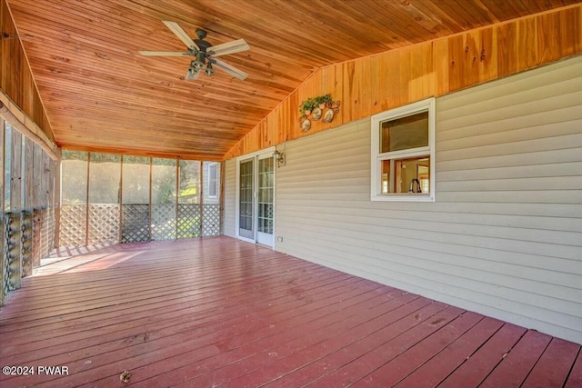 wooden terrace featuring ceiling fan