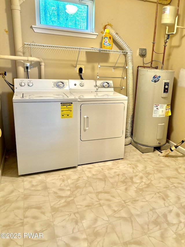 129 Skyview Rd, Dingmans Ferry, PA 18328 - laundry area with separate washer and dryer, light marble finish floors, and water heater