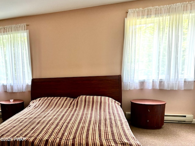 129 Skyview Rd, Dingmans Ferry, PA 18328 - bedroom with multiple windows, baseboard heating, and carpet