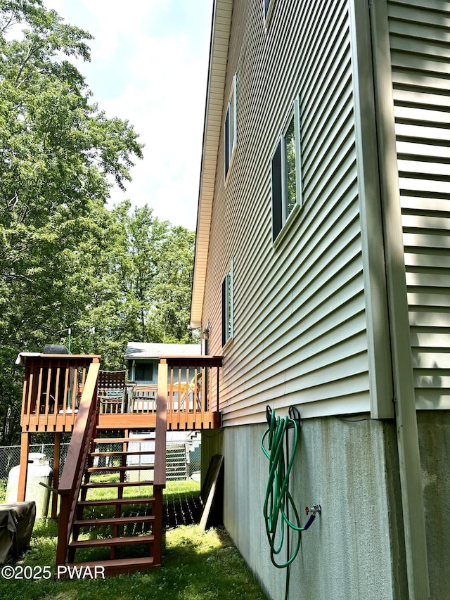 129 Skyview Rd, Dingmans Ferry, PA 18328 - view of side of property with a wooden deck and stairs