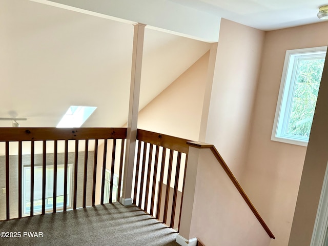 129 Skyview Rd, Dingmans Ferry, PA 18328 - staircase with a skylight and carpet flooring