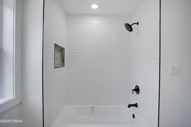 131 Song Mountain Dr, Tafton, PA 18464 - bathroom featuring shower / tub combination and recessed lighting