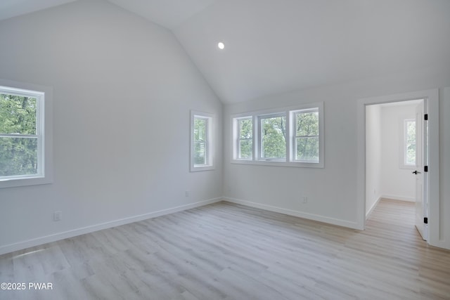 131 Song Mountain Dr, Tafton, PA 18464 - empty room featuring light wood finished floors, recessed lighting, and high vaulted ceiling