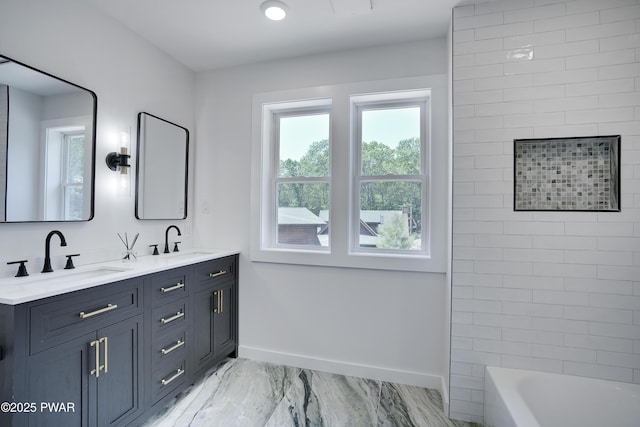 131 Song Mountain Dr, Tafton, PA 18464 - full bath with double vanity, marble finish floors, and  shower combination