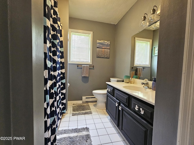 101 Summit Dr, Greentown, PA 18426 - bathroom featuring tile patterned floors, vanity, a baseboard radiator, and a textured ceiling