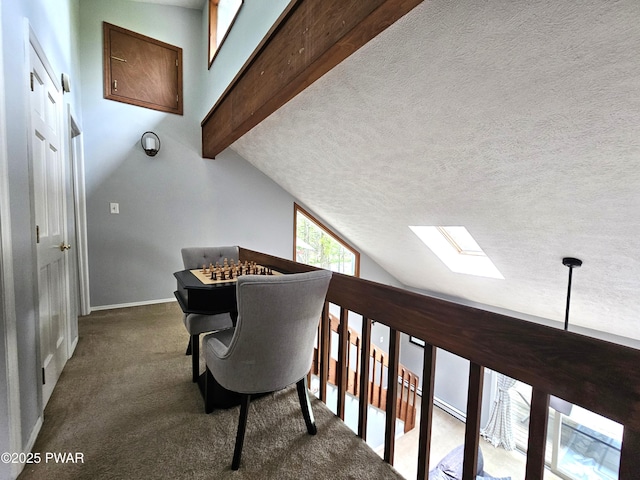 101 Summit Dr, Greentown, PA 18426 - hall with carpet flooring, a skylight, and a textured ceiling