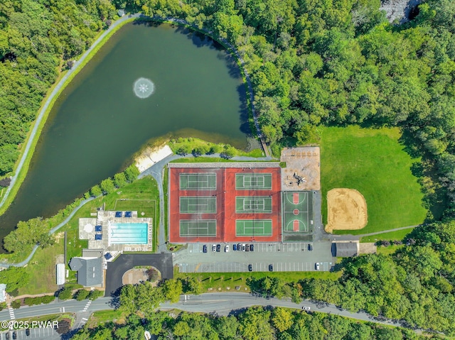 bird's eye view of a nearby body of water
