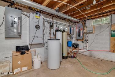 3043 Hemlock Rd, Stroudsburg, PA 18360 - below grade area featuring electric panel and a water softener system