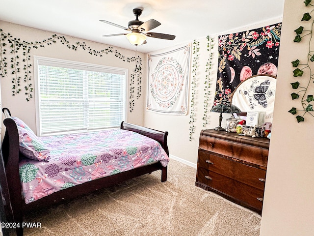 bedroom with carpet floors and ceiling fan