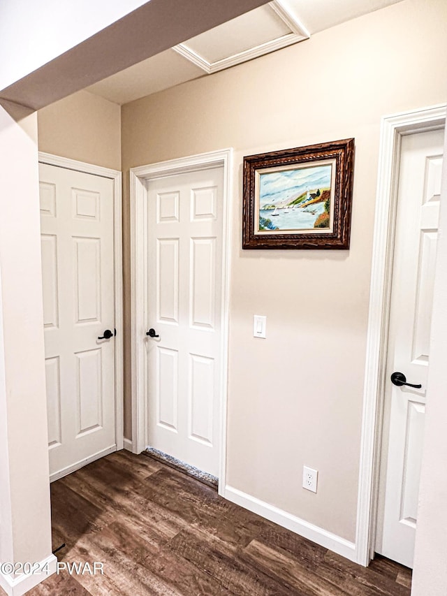 corridor featuring dark hardwood / wood-style floors