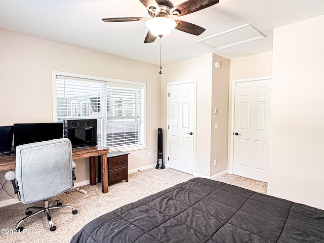 bedroom with carpet and ceiling fan