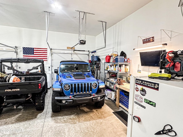 garage with a garage door opener