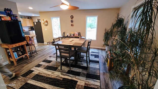 177 Crane Rd, Lakeville, PA 18438 - dining room with a ceiling fan, light wood-type flooring, and recessed lighting
