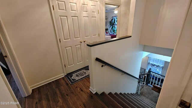 177 Crane Rd, Lakeville, PA 18438 - stairs with wood finished floors and ceiling fan
