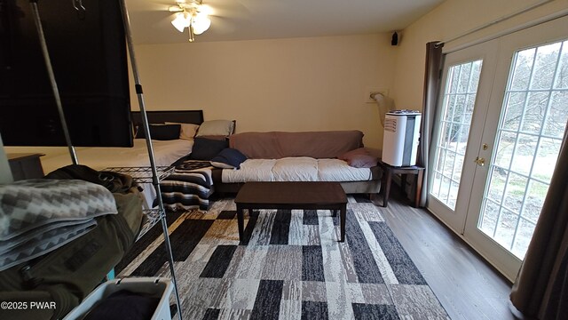 177 Crane Rd, Lakeville, PA 18438 - living room with french doors, wood finished floors, and ceiling fan
