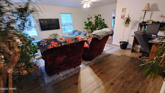 177 Crane Rd, Lakeville, PA 18438 - living area with wood finished floors and ceiling fan
