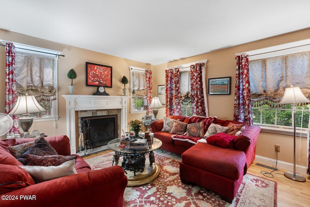 living room with hardwood / wood-style flooring