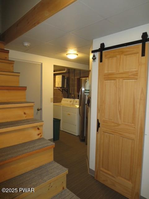 1030 Evergreen Dr, Lake Ariel, PA 18436 - stairway featuring washer and dryer and a barn door