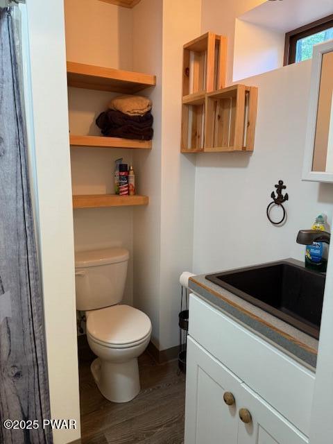 1030 Evergreen Dr, Lake Ariel, PA 18436 - full bath featuring vanity, wood finished floors, toilet, and baseboards
