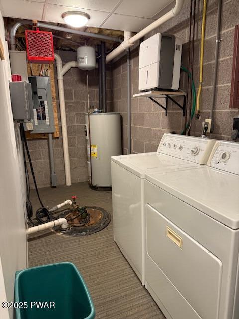 1030 Evergreen Dr, Lake Ariel, PA 18436 - laundry room with washing machine and clothes dryer, water heater, and electric panel