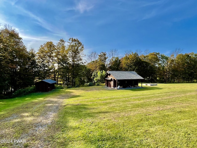 view of yard featuring an outdoor structure