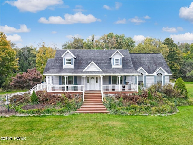 new england style home with a front lawn and a porch