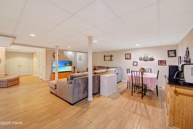 202 Fox Rd, Dingmans Ferry, PA 18328 - living area with a drop ceiling, light wood-type flooring, and recessed lighting