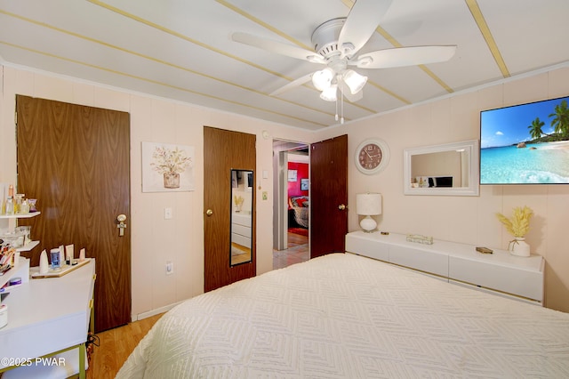 202 Fox Rd, Dingmans Ferry, PA 18328 - bedroom featuring light wood finished floors and ceiling fan