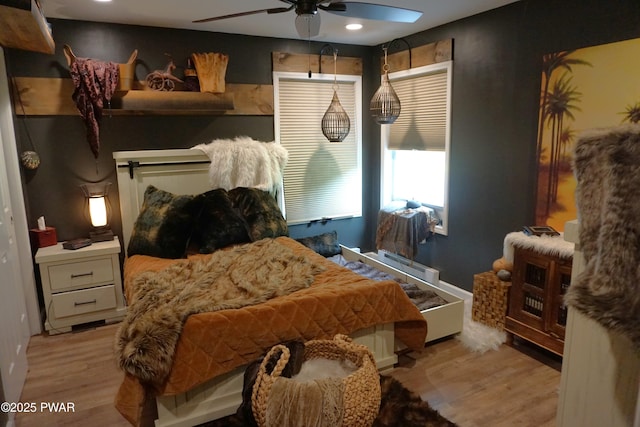 132 N Lake Shore Dr, Dingmans Ferry, PA 18328 - bedroom featuring wood finished floors and ceiling fan