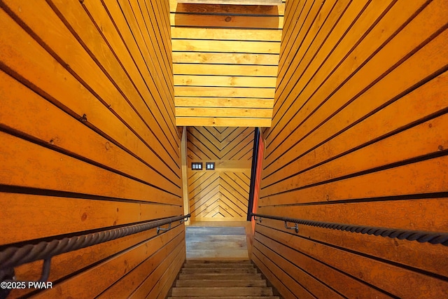 132 N Lake Shore Dr, Dingmans Ferry, PA 18328 - staircase featuring wood walls