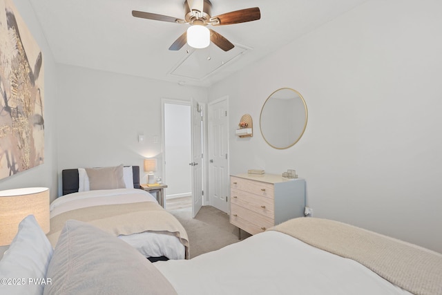 9326 Fairmount Way, Tobyhanna, PA 18466 - bedroom with attic access, light colored carpet, and ceiling fan