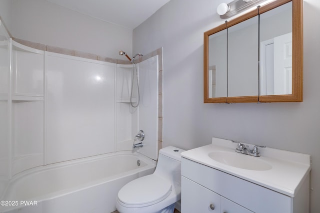 full bathroom with shower / tub combination, vanity, and toilet