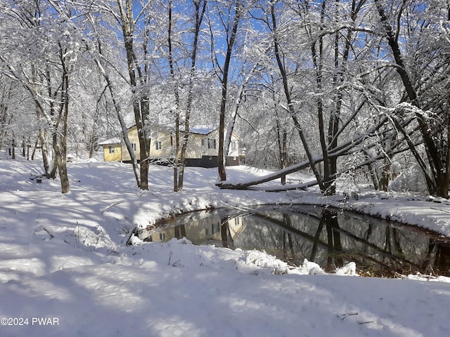 view of yard layered in snow