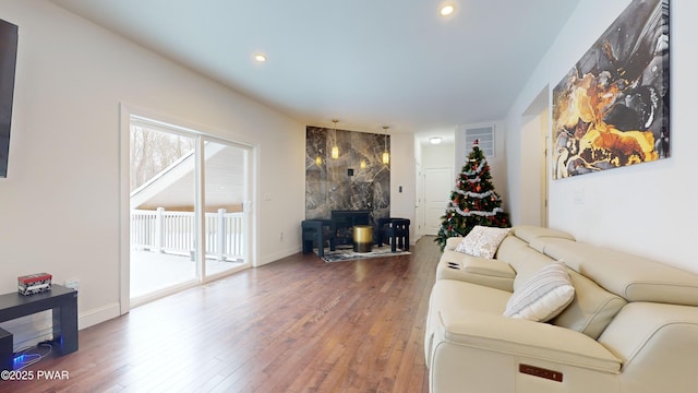 living room with wood-type flooring