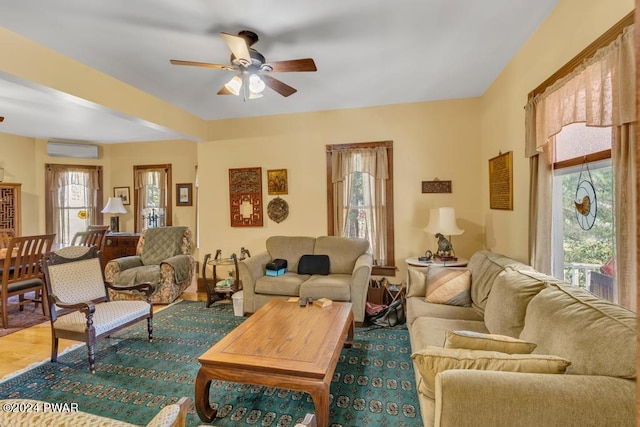 517 Sherman Rd, Susquehanna, PA 18847 - living area with a wall mounted AC, ceiling fan, and wood finished floors