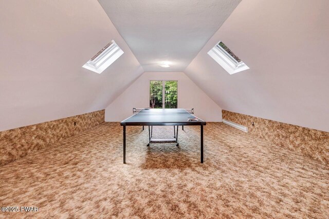 518 Lakeview Dr E, Lake Ariel, PA 18436 - game room with a skylight, lofted ceiling, and carpet