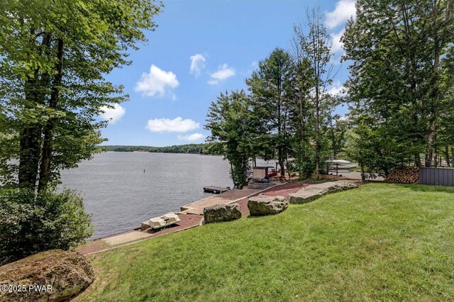 518 Lakeview Dr E, Lake Ariel, PA 18436 - view of green lawn with a water view and a dock