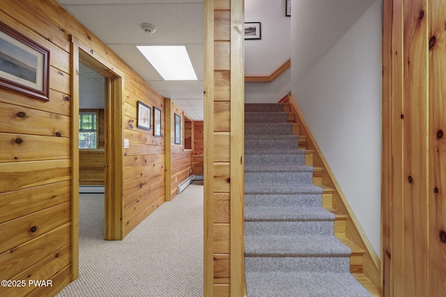 58 Rude Rd, Waymart, PA 18472 - stairs featuring wood walls and carpet
