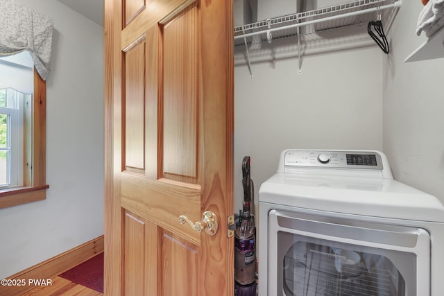 58 Rude Rd, Waymart, PA 18472 - laundry area featuring washer / dryer and wood finished floors
