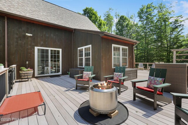 58 Rude Rd, Waymart, PA 18472 - wooden terrace featuring an outdoor fire pit