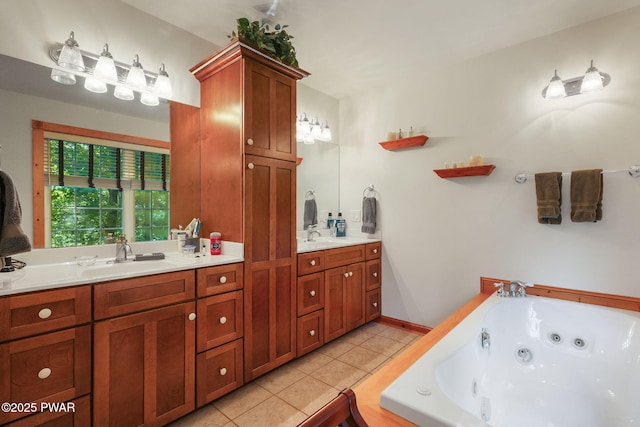 58 Rude Rd, Waymart, PA 18472 - bathroom with tile patterned floors, double vanity, and a tub with jets