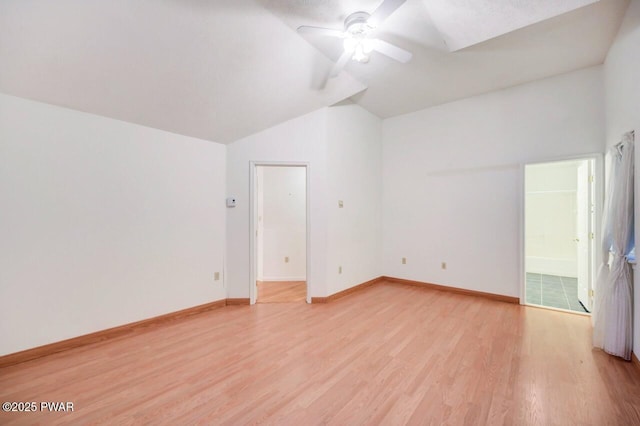 102 Eagle Rock Rd, Lackawaxen, PA 18435 - spare room with a ceiling fan, vaulted ceiling, and light wood-style flooring