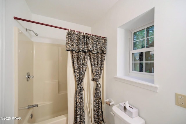 102 Eagle Rock Rd, Lackawaxen, PA 18435 - bathroom featuring shower / bath combination with curtain and toilet
