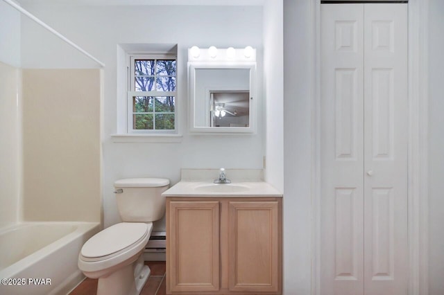 102 Eagle Rock Rd, Lackawaxen, PA 18435 - bathroom featuring a closet, vanity, shower / tub combination, and a baseboard radiator