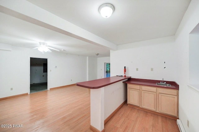 102 Eagle Rock Rd, Lackawaxen, PA 18435 - bar area with a baseboard radiator, light wood-style flooring, and a ceiling fan