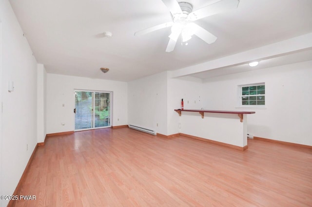 102 Eagle Rock Rd, Lackawaxen, PA 18435 - empty room with baseboard heating, light wood-type flooring, ceiling fan, and a smoke detector
